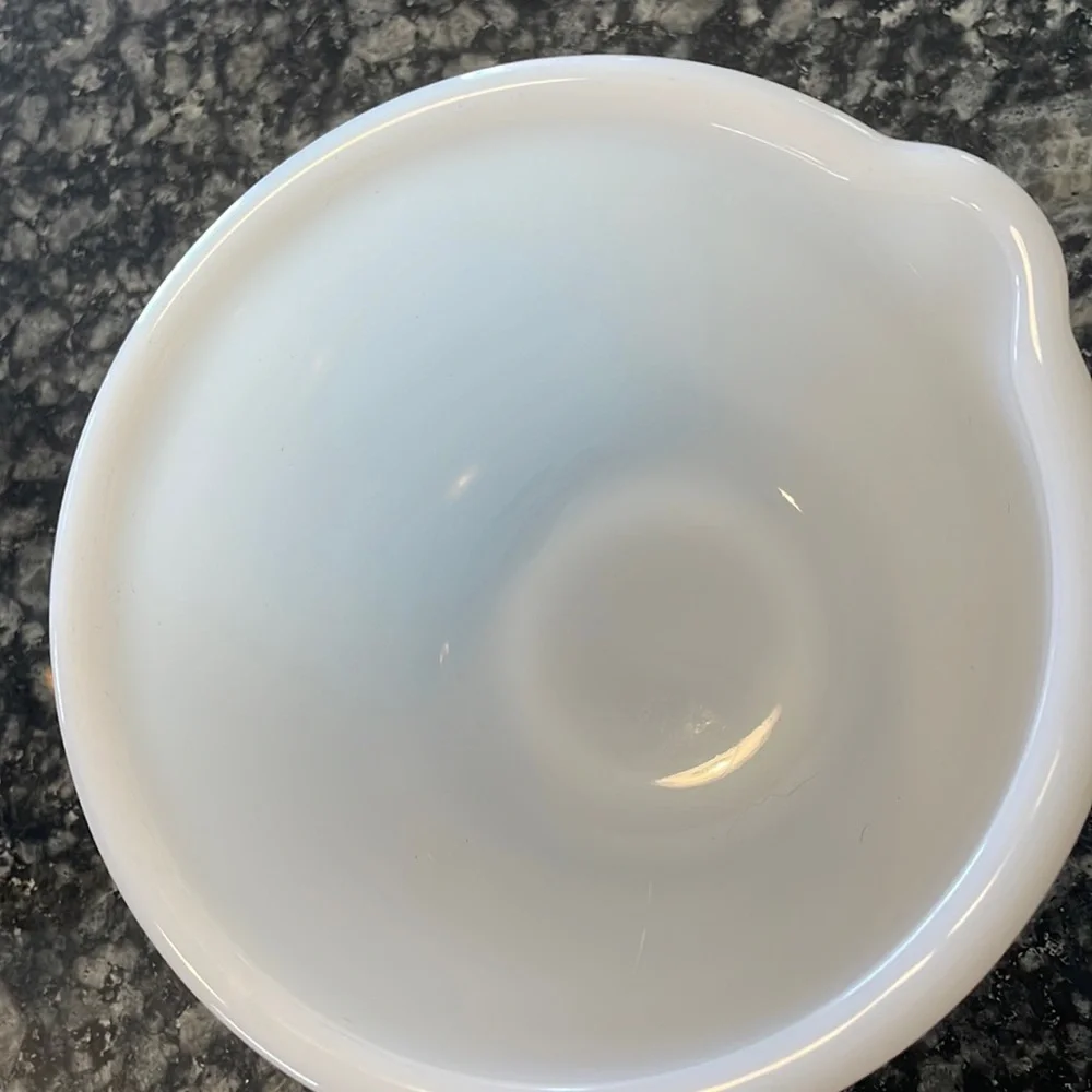 Glasbake for Sunbeam White Milk Glass Batter Mixing Bowl with Pour Spout